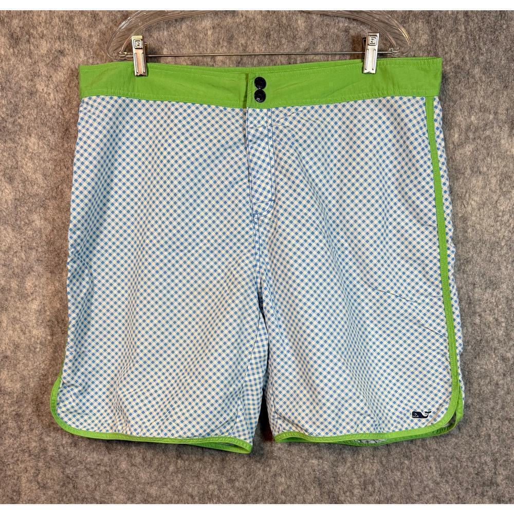 EUC Vineyard Vines Blue White Plaid Board Shorts No Lining Size 40